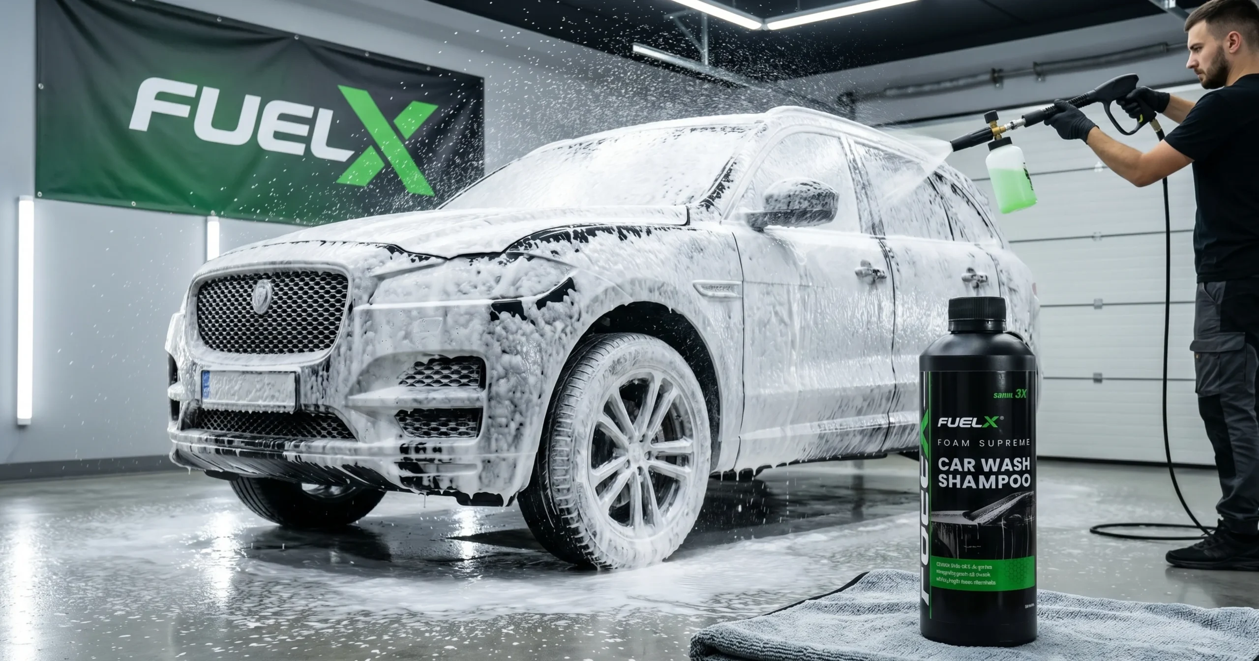 Best Car Wash Shampoo in Pakistan (2026 Guide for Shine, Protection & Safe Cleaning) Car covered in thick snow foam during wash