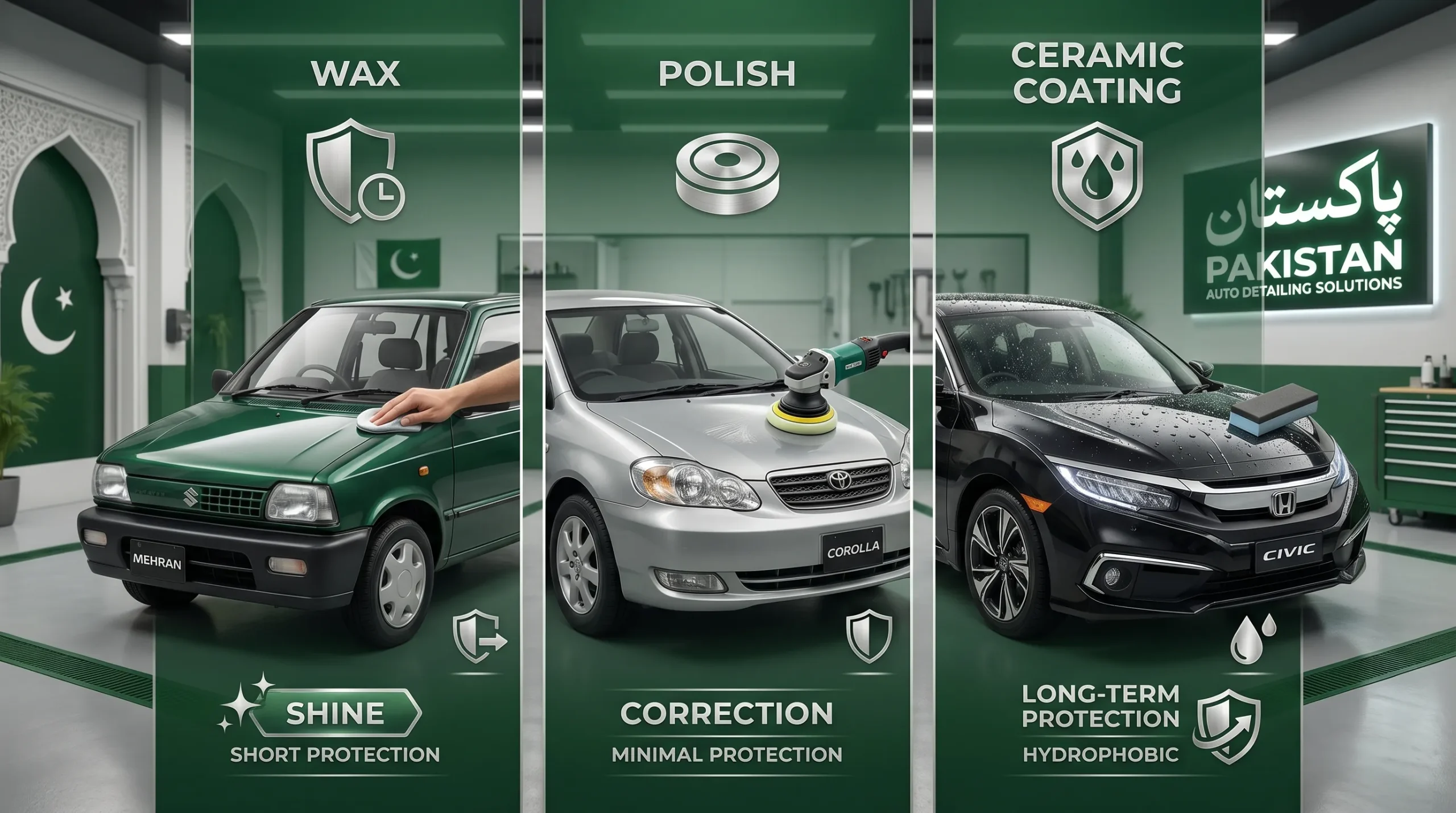 How to Protect Your Car Paint from Dust and Sunlight in Pakistan (Complete Guide 2026) Wax vs Polish vs Ceramic Coating scaled