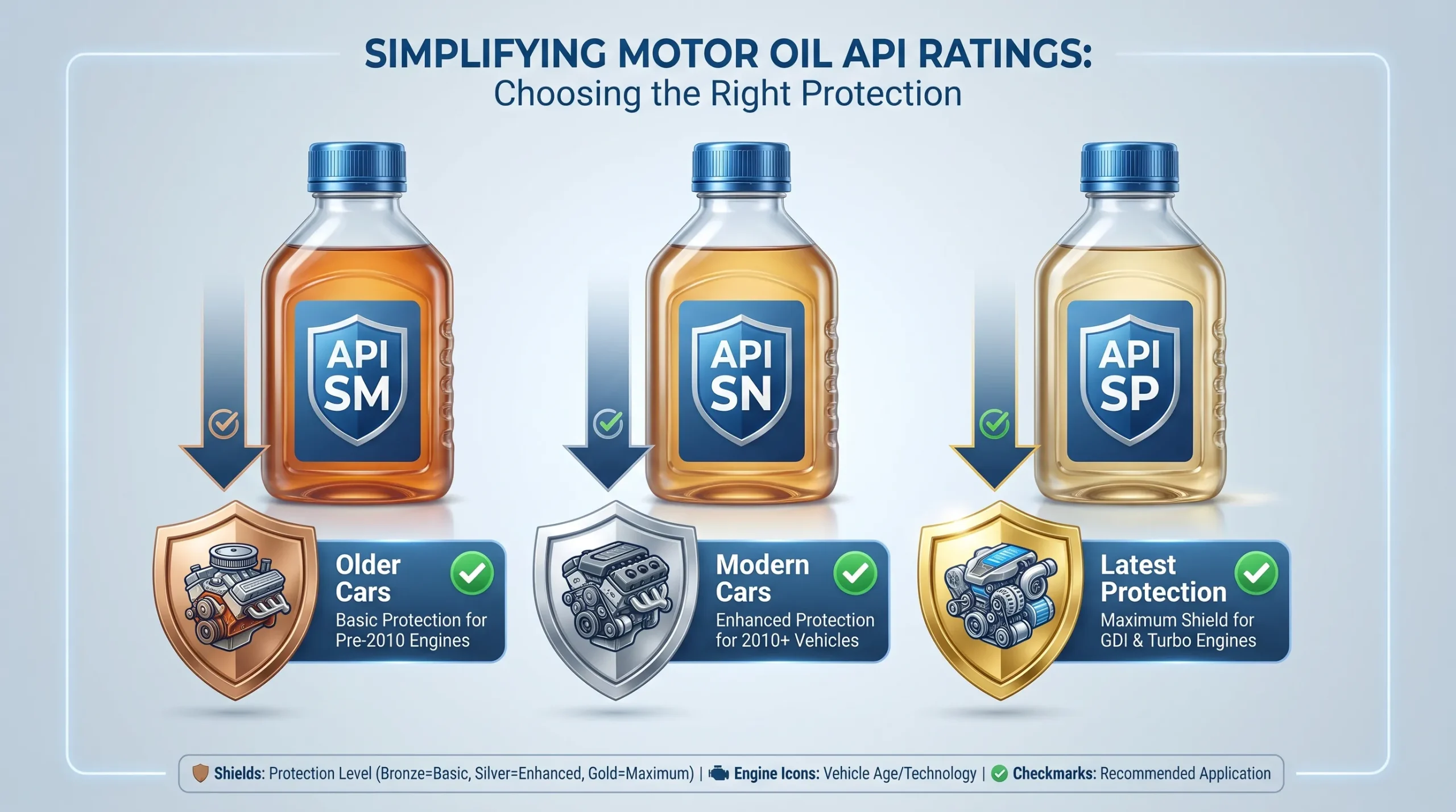 How to Choose the Right Engine Oil for Your Car in Pakistan (Complete 2026 Guide) API SM, SN, and SP engine oil rating comparison infographic