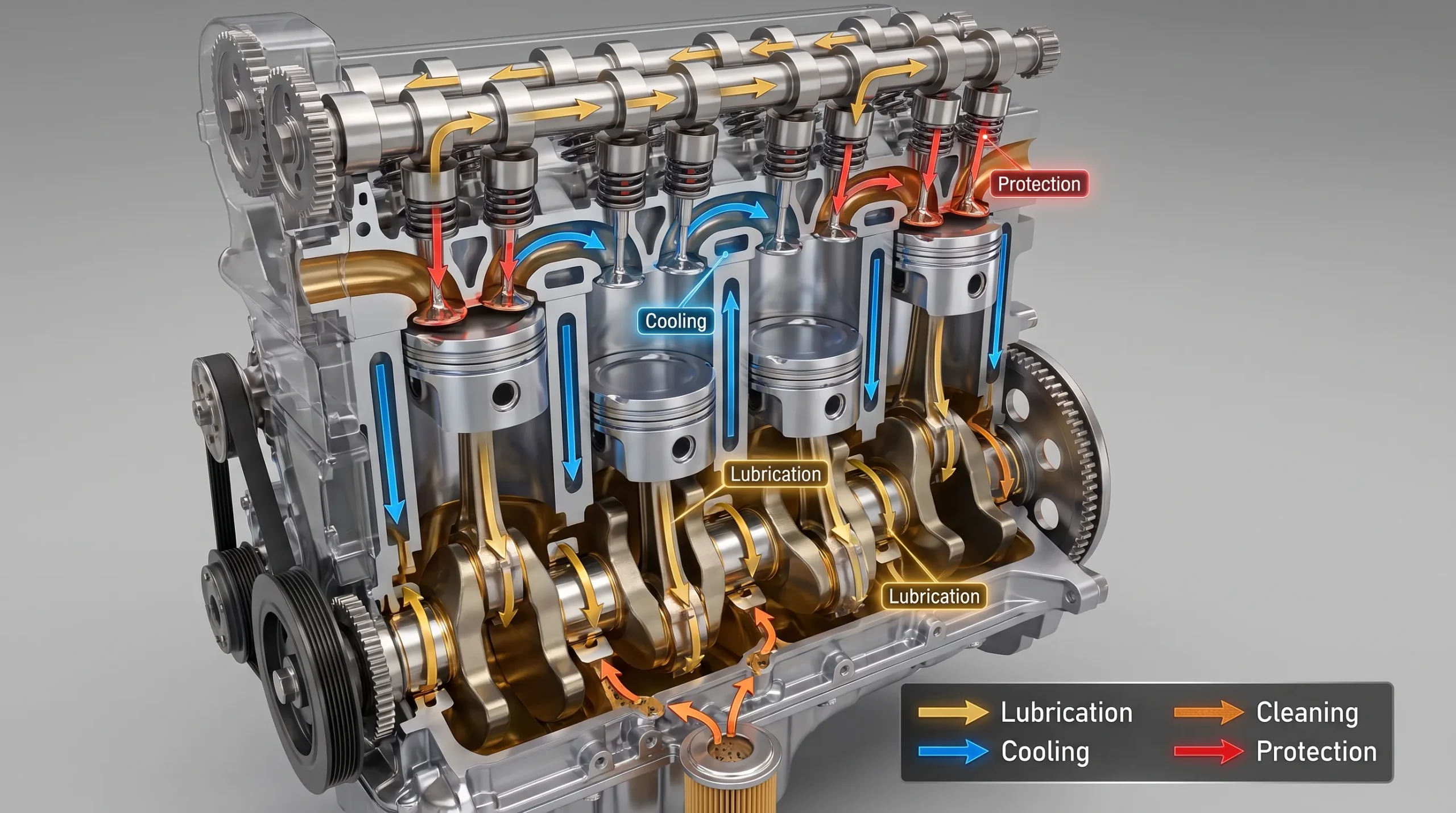How to Choose the Right Engine Oil for Your Car in Pakistan (Complete 2026 Guide) Diagram showing how engine oil lubricates and protects engine parts