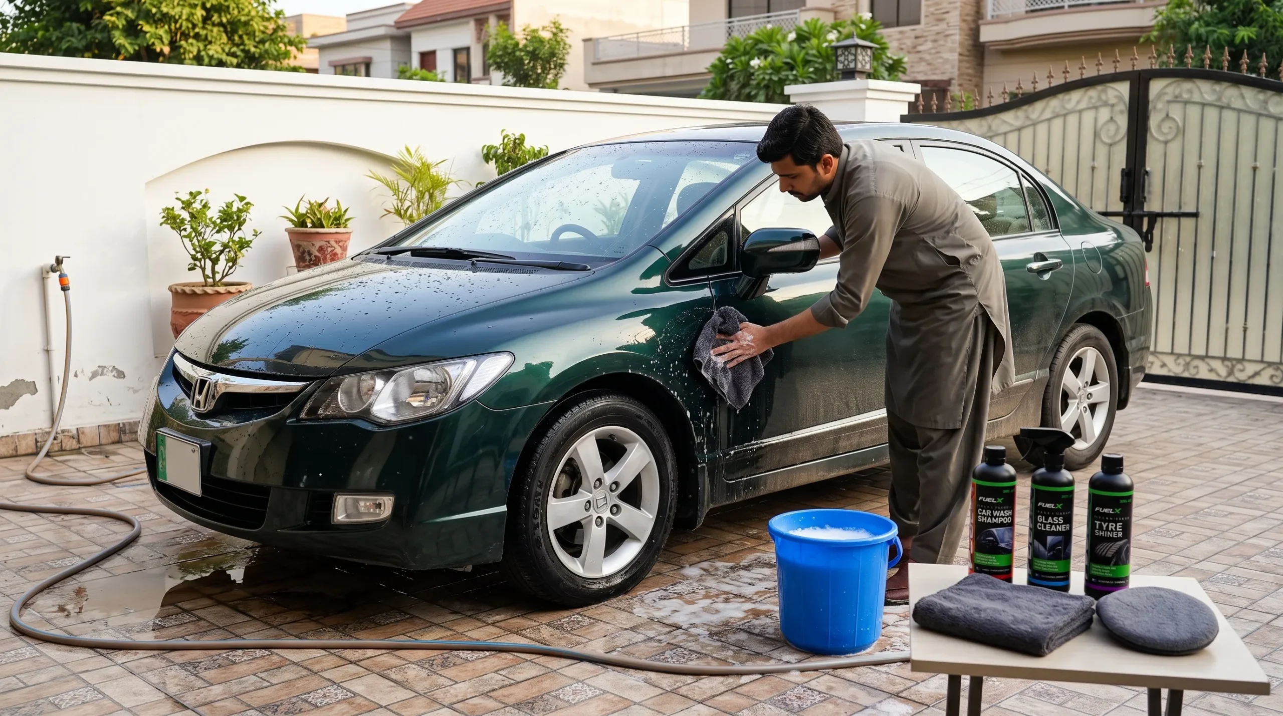 Complete home car wash with car cleaning products