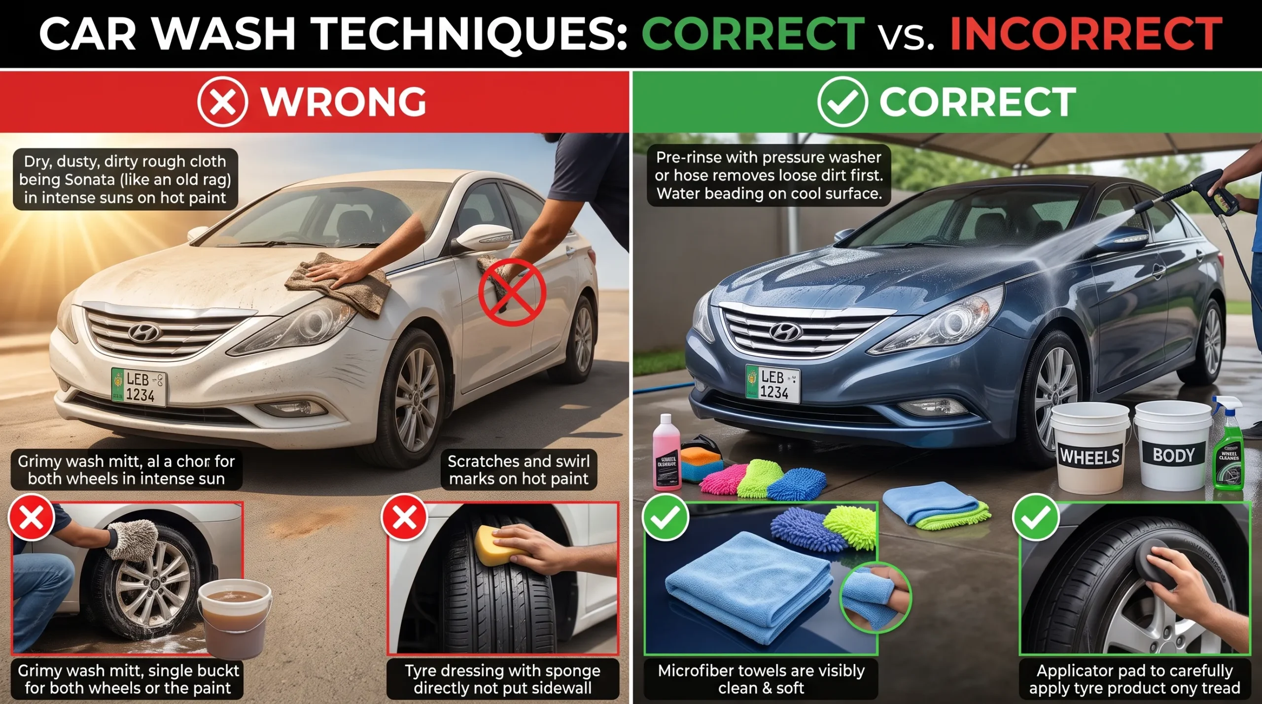Best Car Cleaning Products for a Complete Home Car Wash Correct and incorrect car washing techniques