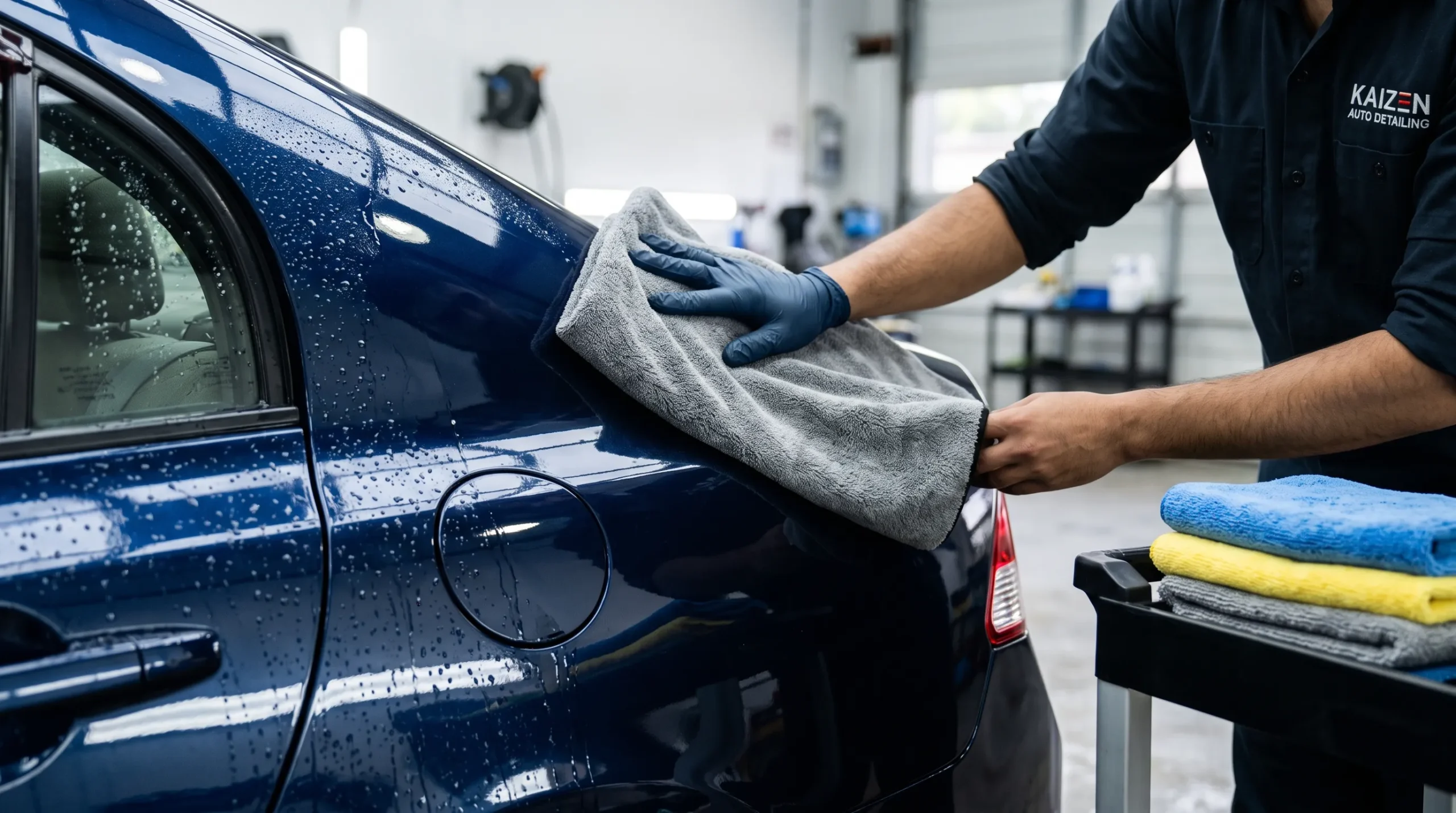 Best Car Cleaning Products for a Complete Home Car Wash Using a microfiber towel to dry a freshly washed car
