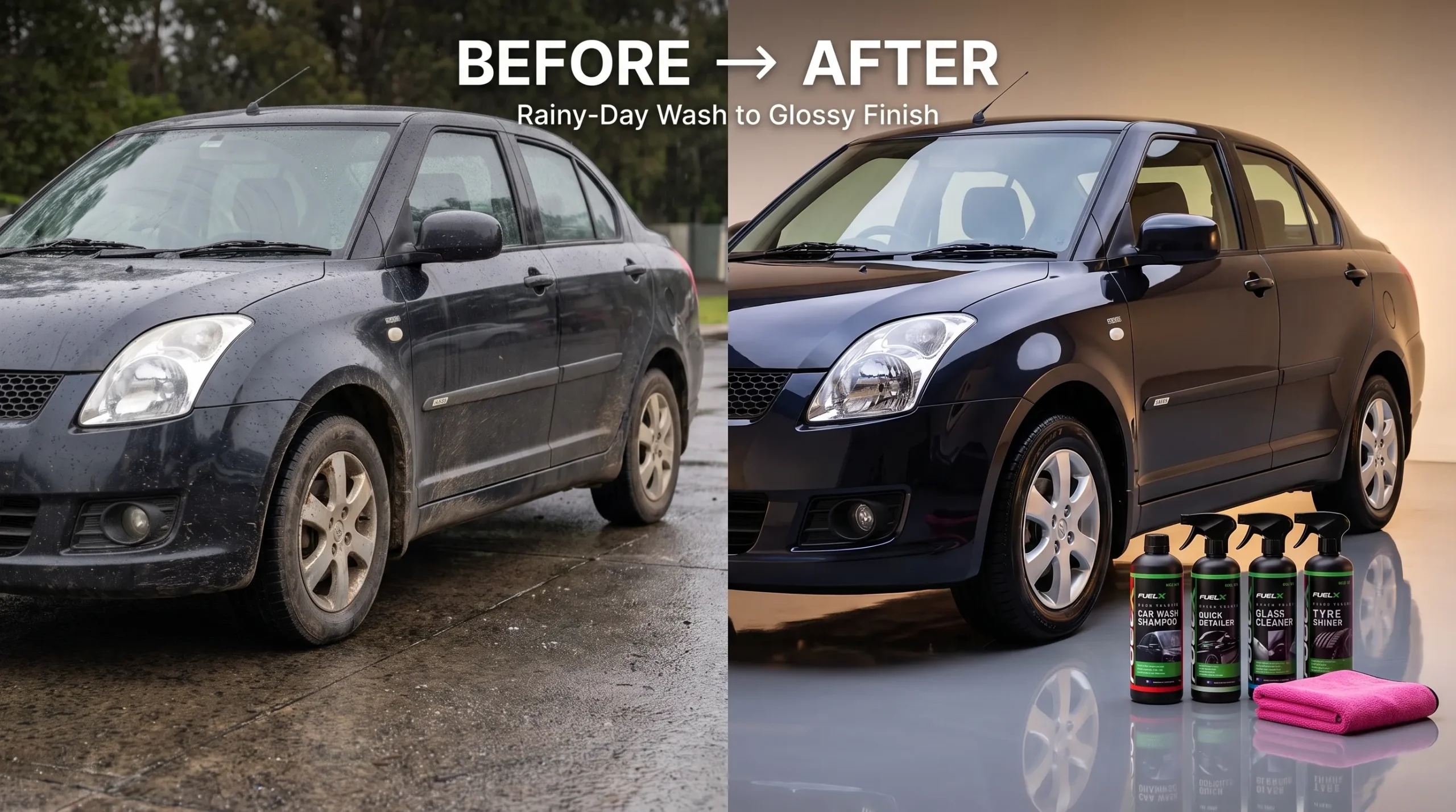 How to Make Your Car Shine After a Rainy-Day Wash Before and after car detailing after a rainy-day wash