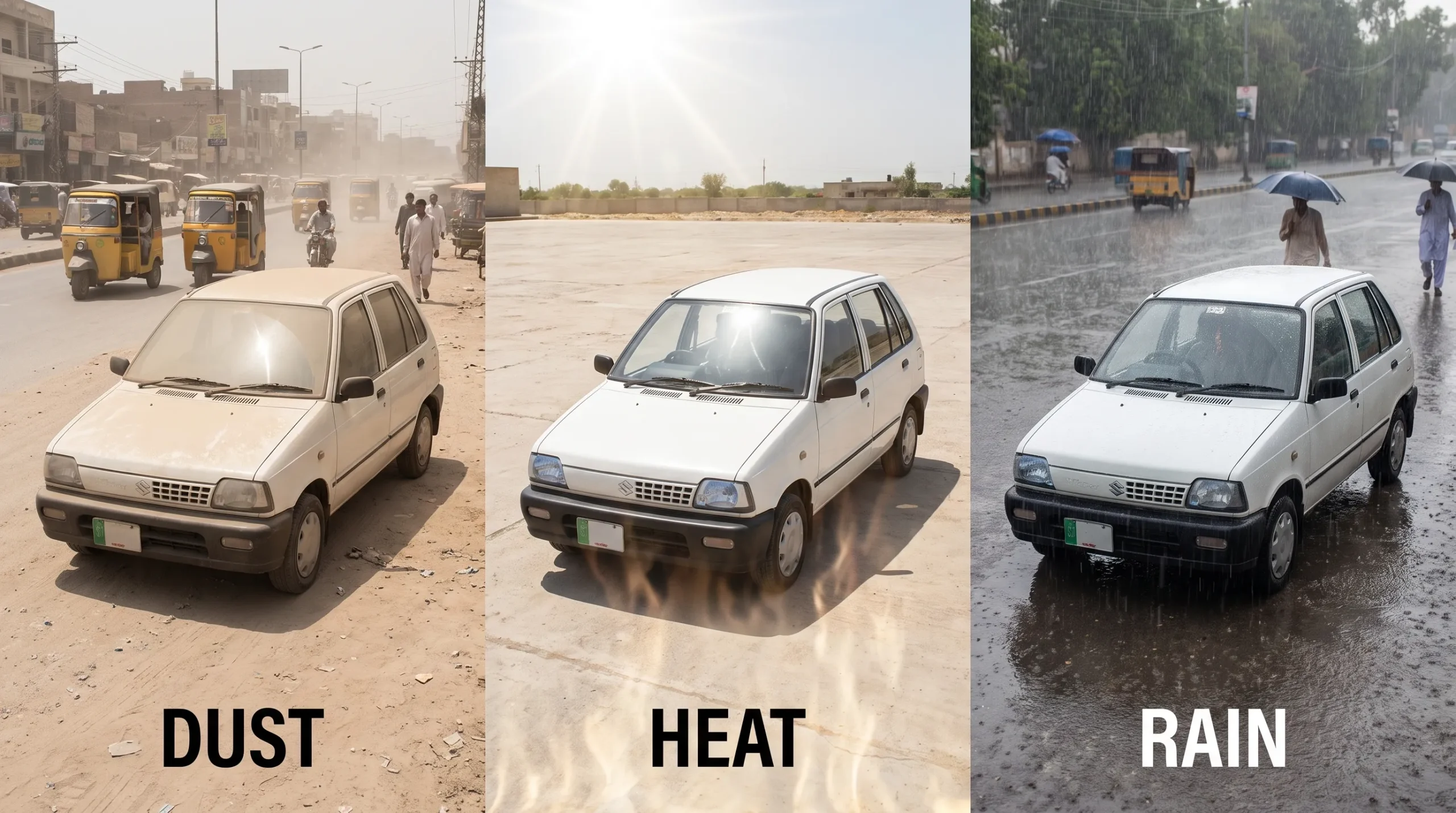 Quick Detailer vs Car Wax: What's the Difference? Car exposed to dust heat and rain in Pakistan driving conditions